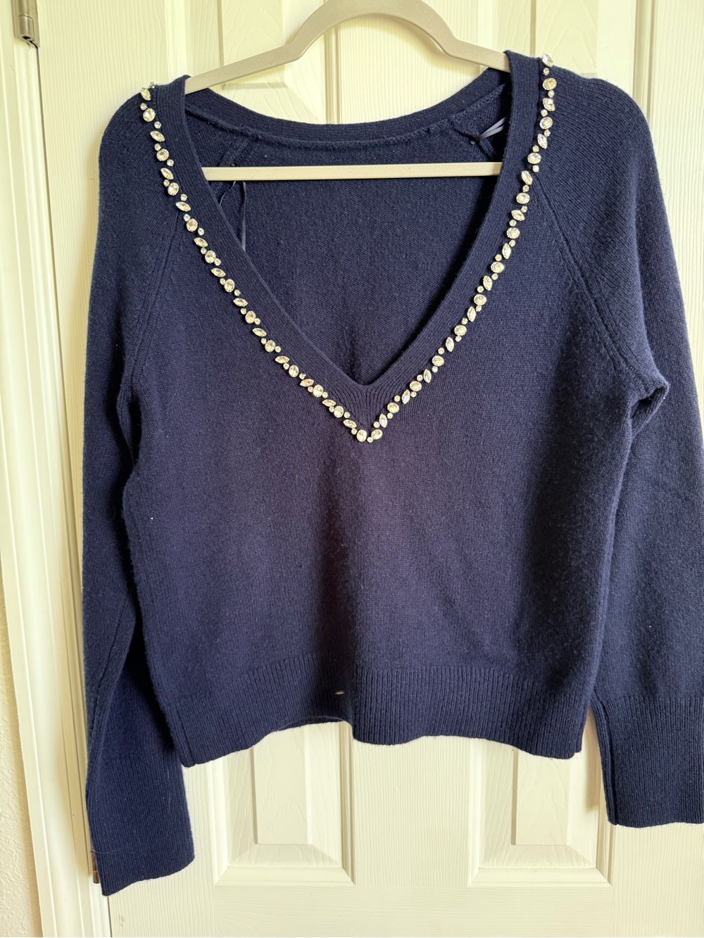 Embellished V-Neck Navy Women’s Sweater